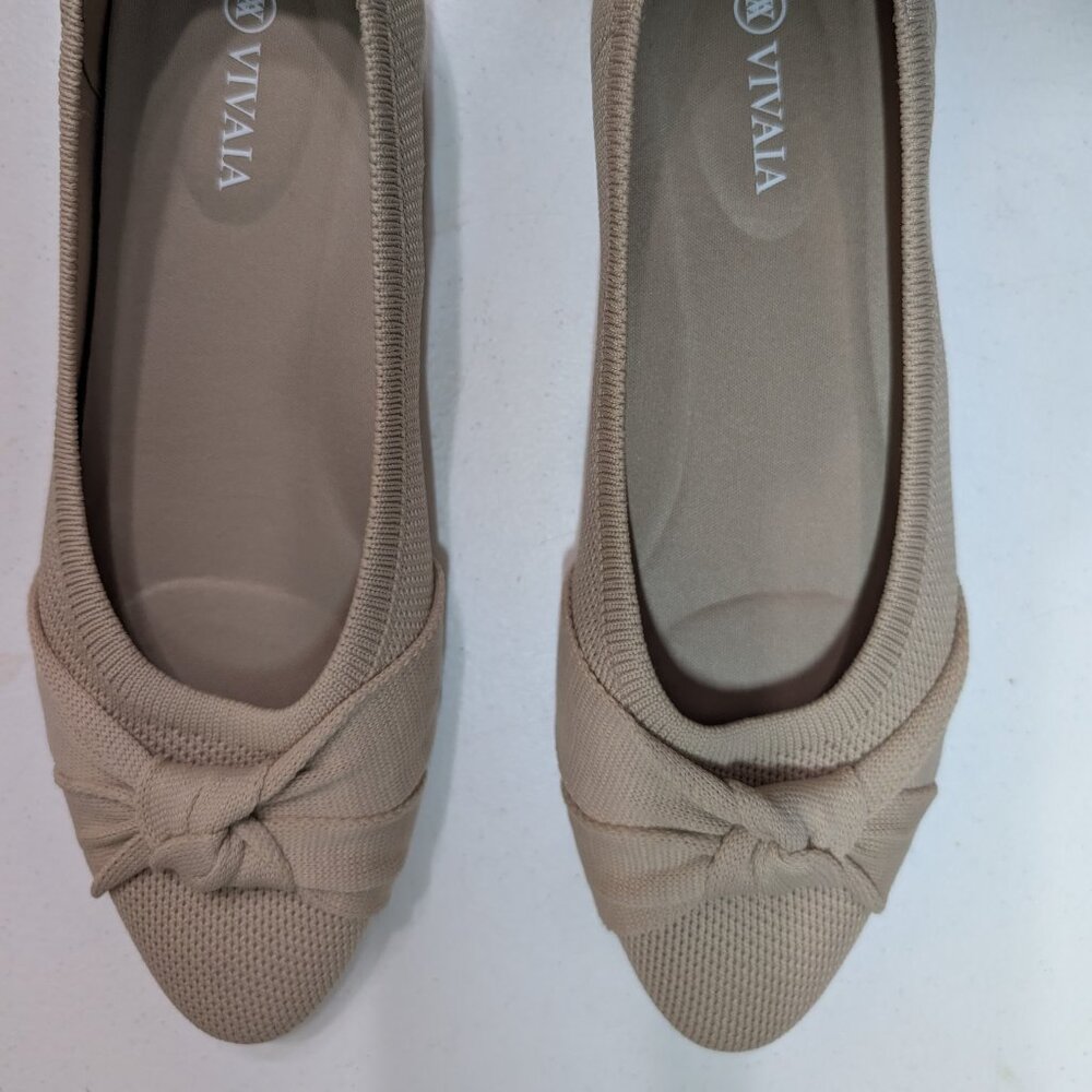 Vivaia Bibi Almond-Toe Taupe Knotted Flats, Size 38.5, US Size 7.5 - Like new